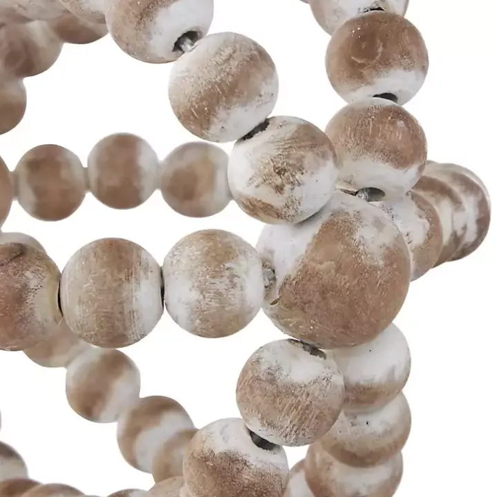 White Beaded Boho Wooden Orbs, Set of 3