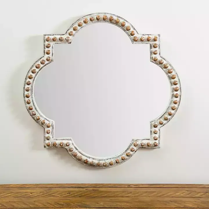 White Beaded Quatrefoil Wall Mirror