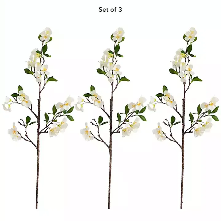 White Blossom Flower Stems, Set of 3