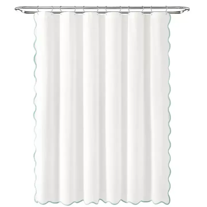 White Blue Scalloped Coastal Shower Curtain