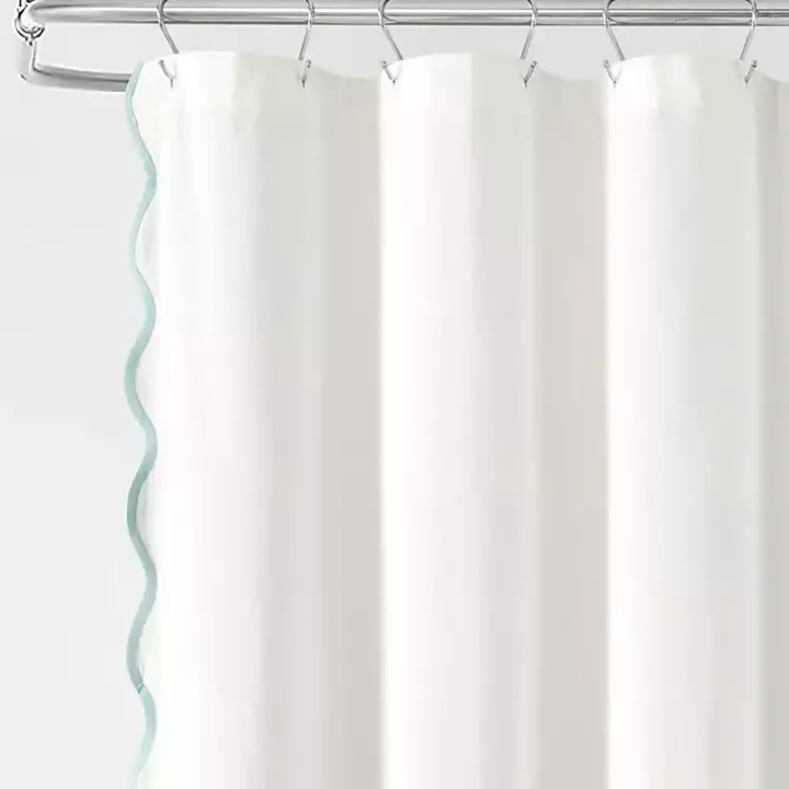 White Blue Scalloped Coastal Shower Curtain
