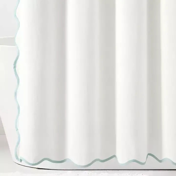 White Blue Scalloped Coastal Shower Curtain