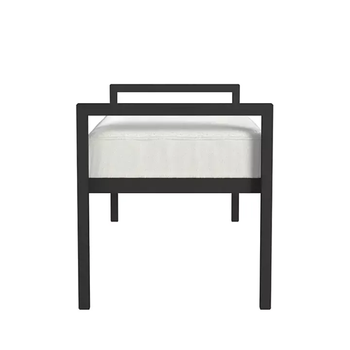 White Boucle Black Metal Bench