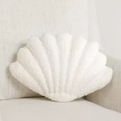 White Boucle Clamshell Shaped Pillow