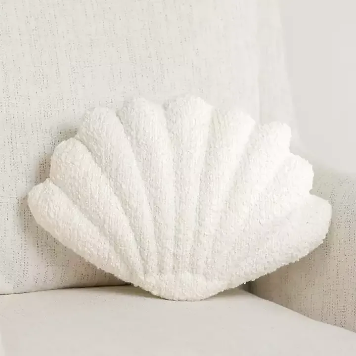 White Boucle Clamshell Shaped Pillow