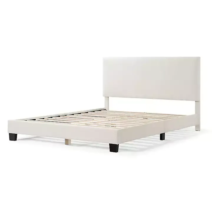 White Boucle Karson Queen Platform Bed