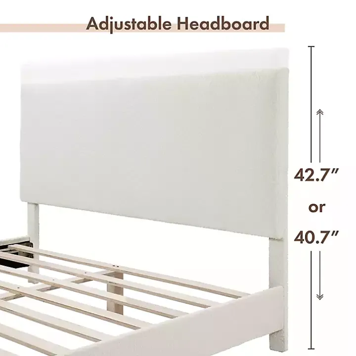 White Boucle Karson Queen Platform Bed