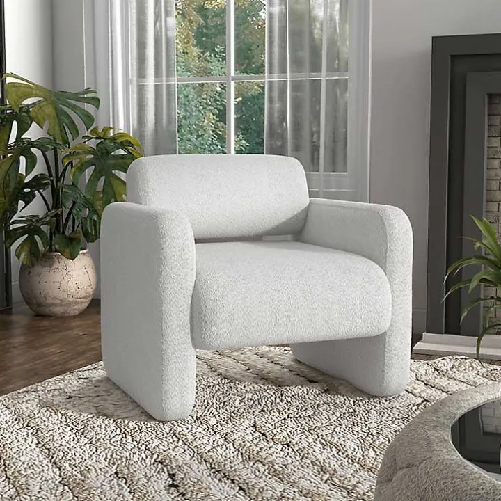 White Boucle Modern Accent Chair