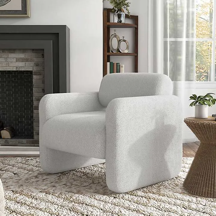 White Boucle Modern Accent Chair
