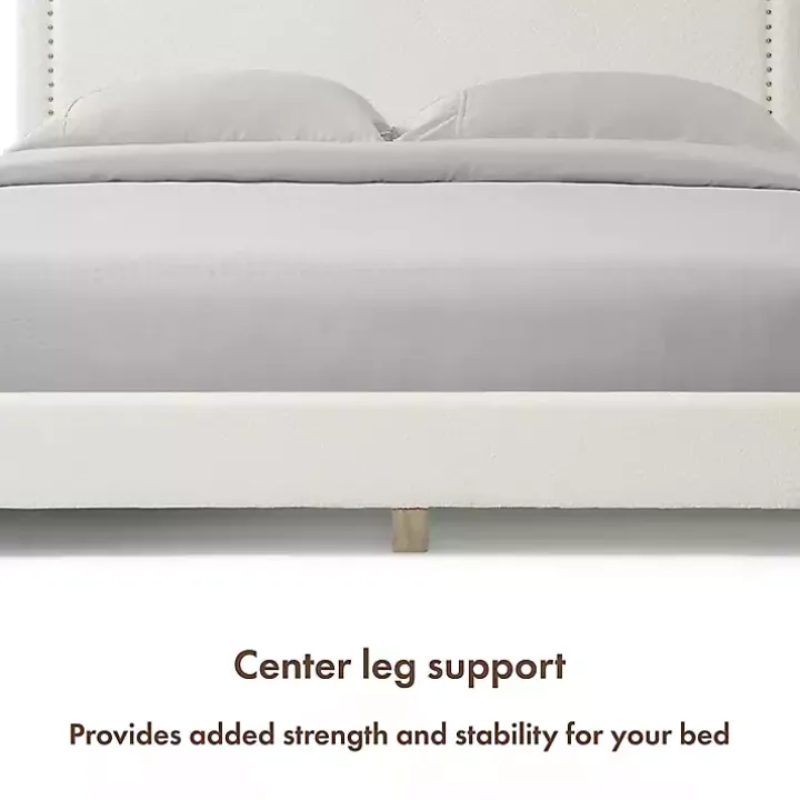 White Boucle Scalloped Corey Queen Platform Bed