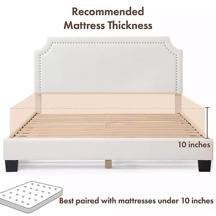 White Boucle Scalloped Corey Queen Platform Bed