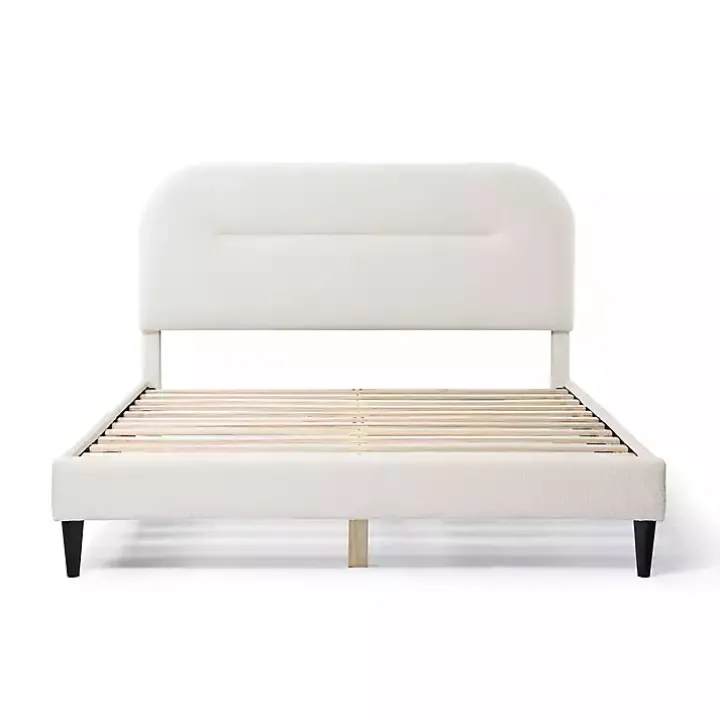 White Boucle Upholstered Sara Queen Bed