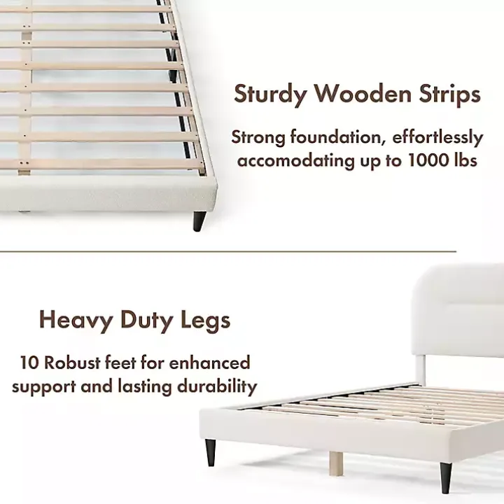 White Boucle Upholstered Sara Queen Bed