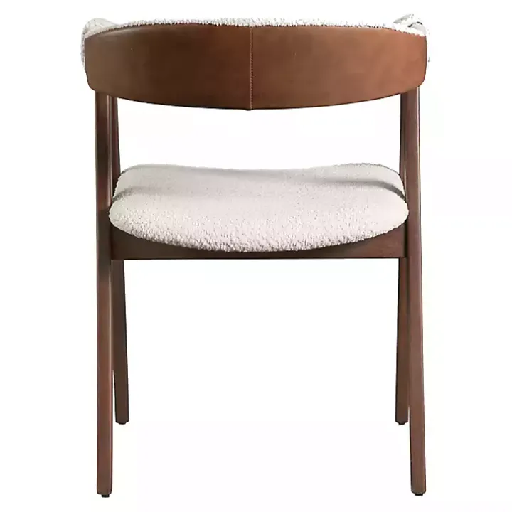 White Boucle Wood Penny Dining Chairs, Set of 2