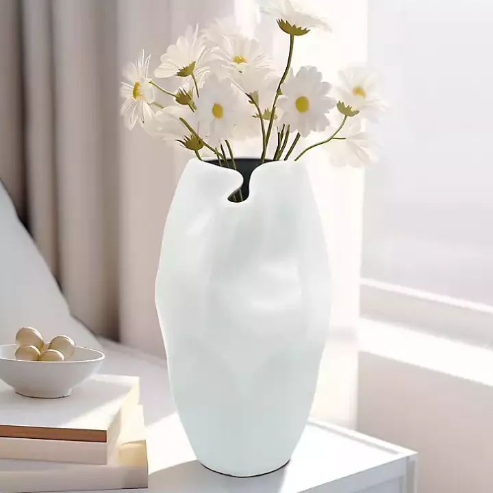 White Ceramic Abstract Vase, 14 in.