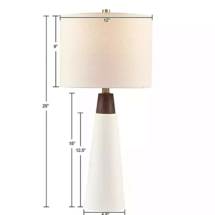 White Ceramic and Wood Cone Table Lamp