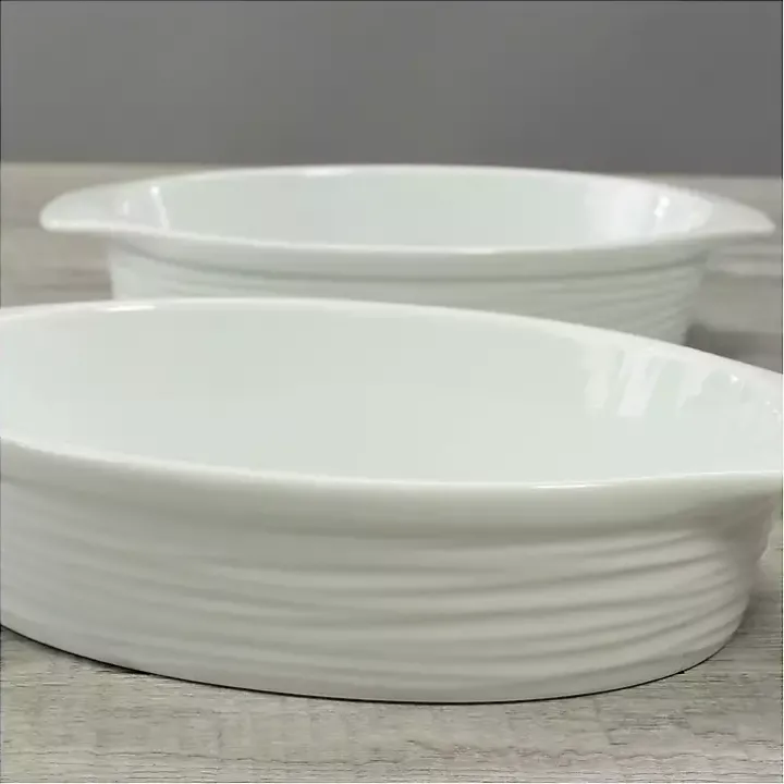 White Ceramic Au Gratin Dishes, Set of 2