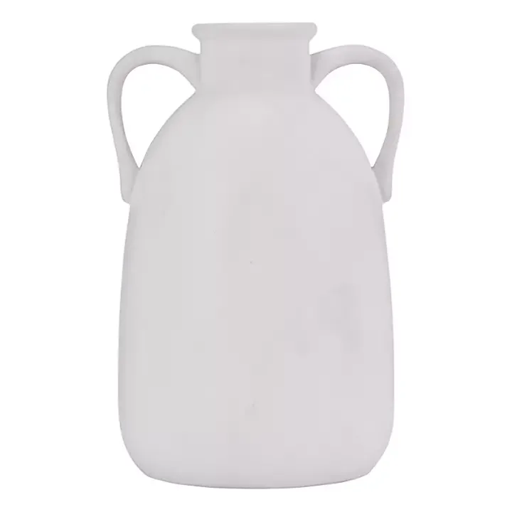 White Ceramic Jug Handles Vase, 10 in.