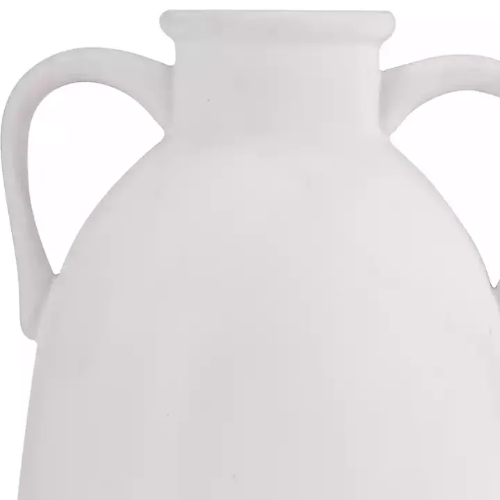 White Ceramic Jug Handles Vase, 10 in.