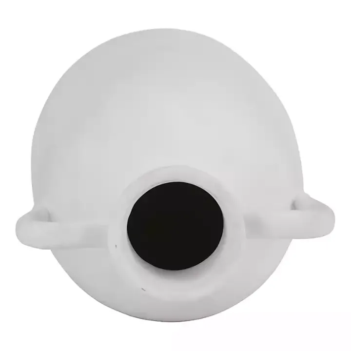 White Ceramic Jug Handles Vase, 10 in.