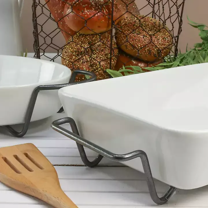 White Ceramic 2-pc. Baker Set with Racks