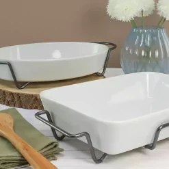 White Ceramic 2-pc. Baker Set with Racks