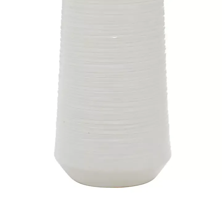 White Ceramic Ribbed Vase, 12 in.