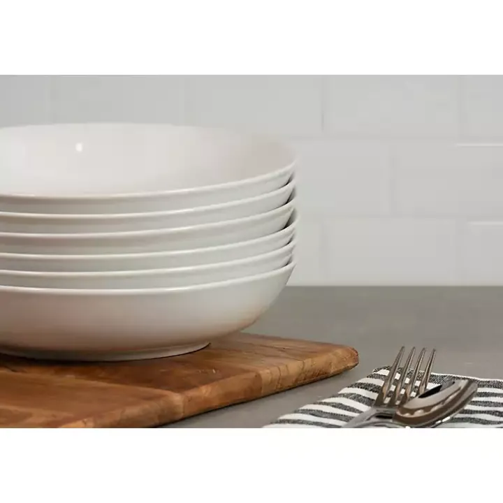 White Ceramic Round Dinner Bowls, Set of 6