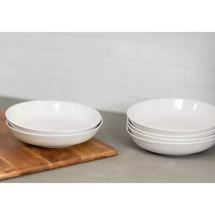 White Ceramic Round Dinner Bowls, Set of 6