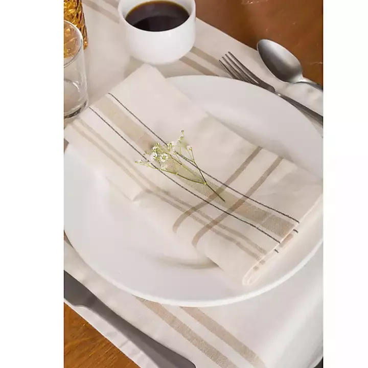 White Chambray French Stripe Table Runner, 72 in.