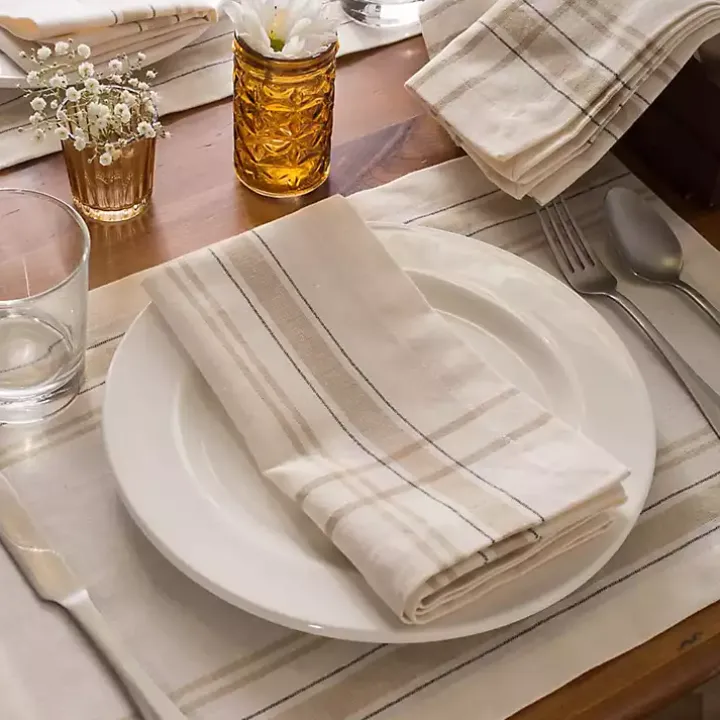 White Chambray French Stripe Napkins, Set of 6