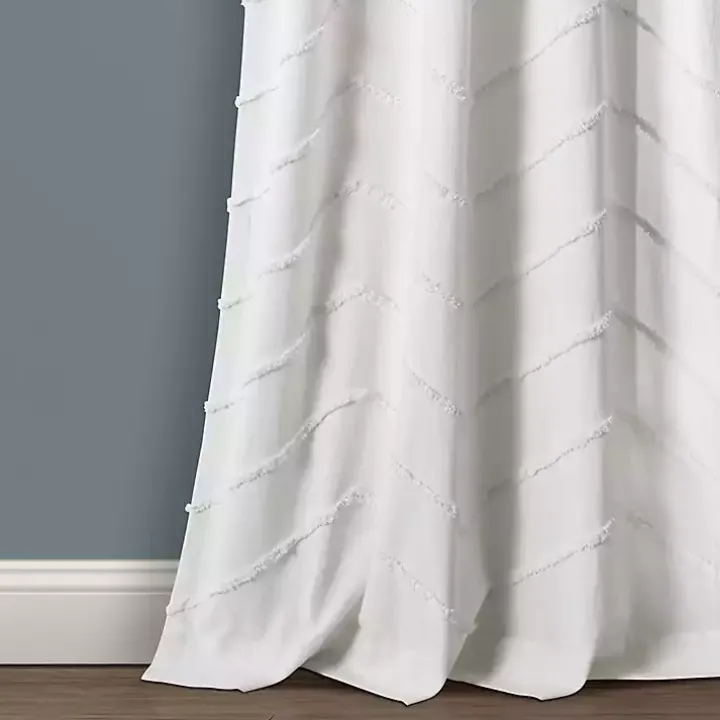 White Chenille Chevron Curtain Panel Set, 84 in.