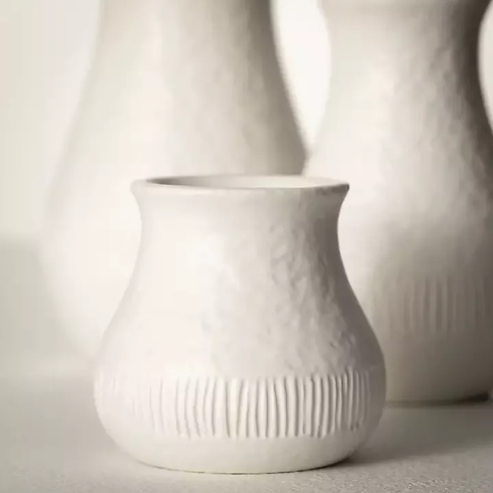White Chiffon Stone Vases, Set of 3