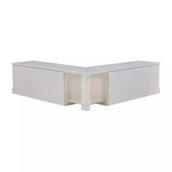 White Corner Bench with Blue Cushions