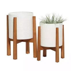 White Corrugated Iron and Wood Planters, Set of 2