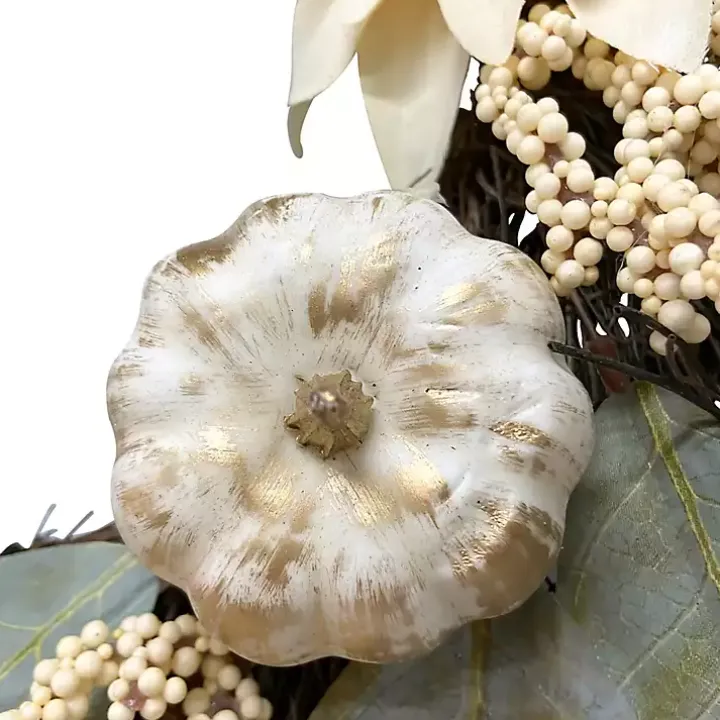 White Dahlia and Pumpkin Harvest Wreath