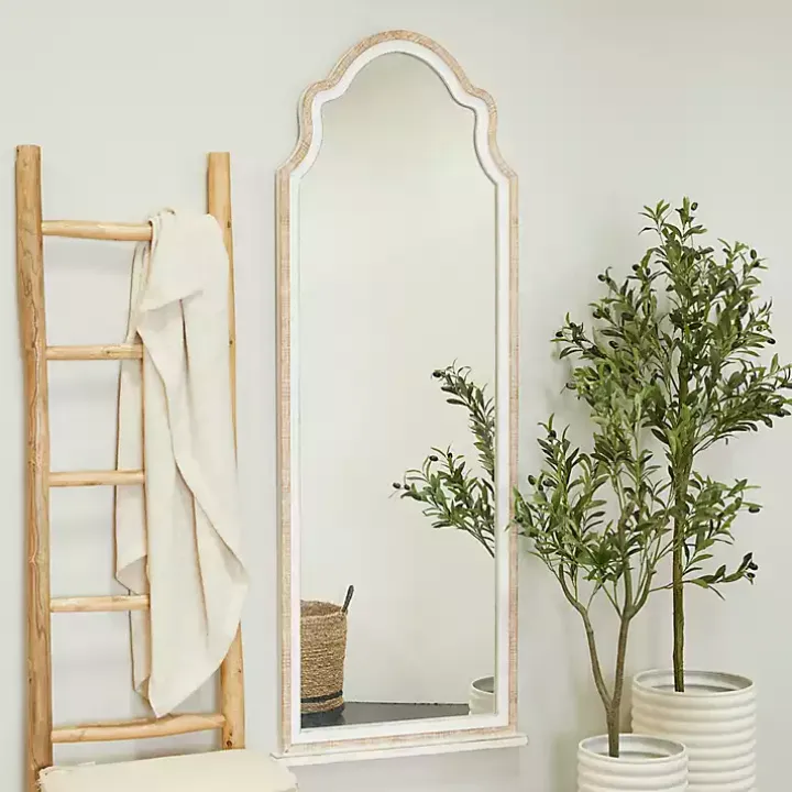 White Distressed Wood Arched Wall Mirror