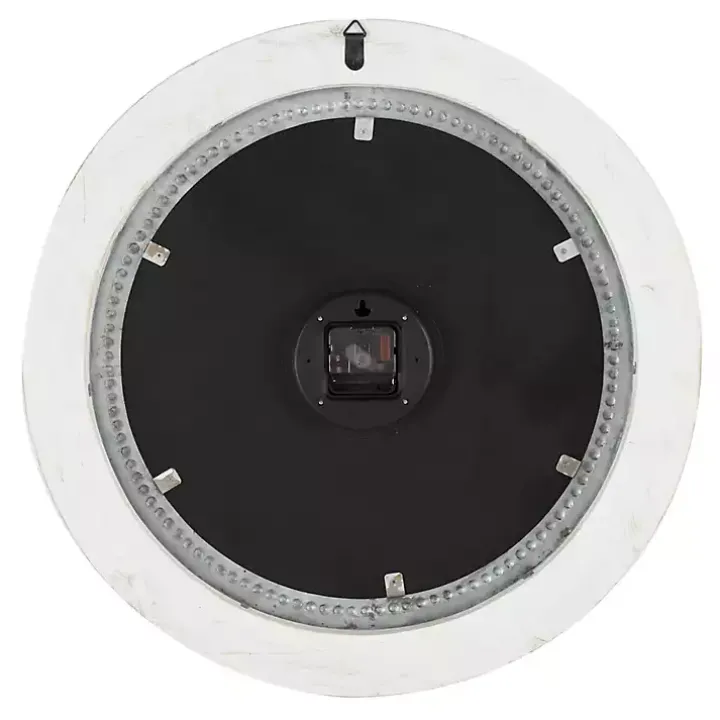 White Distressed Wood Round Beaded Wall Clock