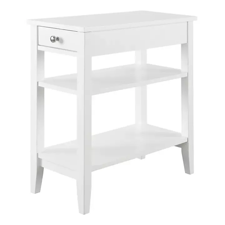 White Double Shelf Wood Accent Table