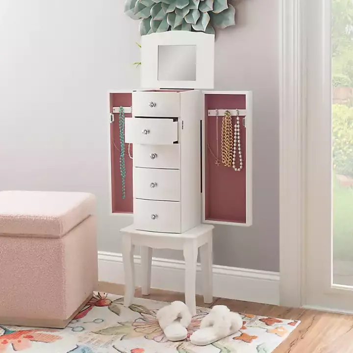White 5-Drawer Jasmine Petite Jewelry Armoire