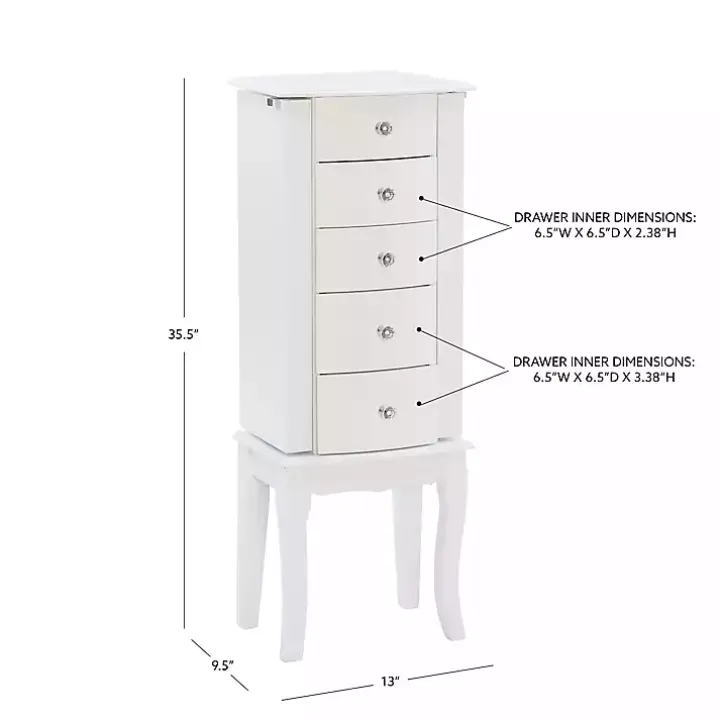 White 5-Drawer Jasmine Petite Jewelry Armoire
