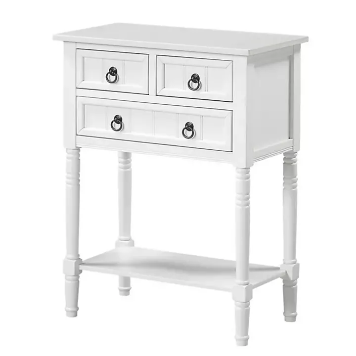 White 3-Drawer Turned Legs Accent Table