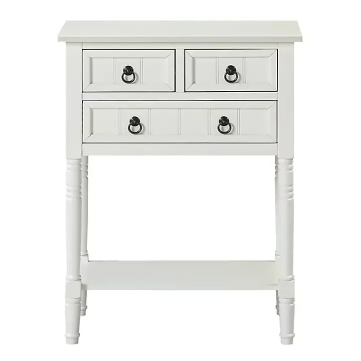 White 3-Drawer Turned Legs Accent Table