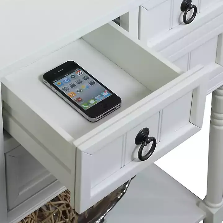 White 3-Drawer Turned Legs Accent Table