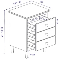 White 3-Drawer Wood Nightstand