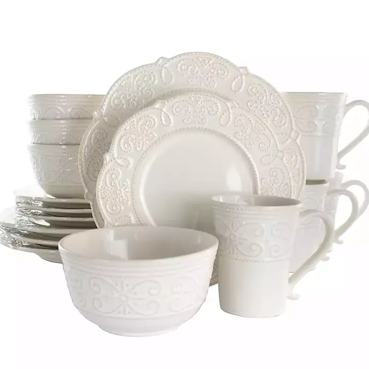 White Embossed Scalloped 16-pc. Dinnerware Set
