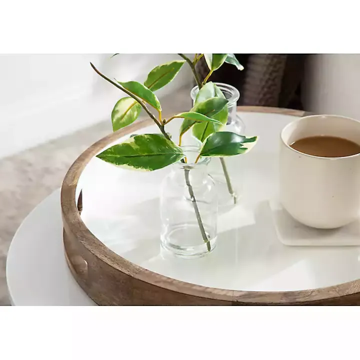 White Enameled Round Mango Wood Tray