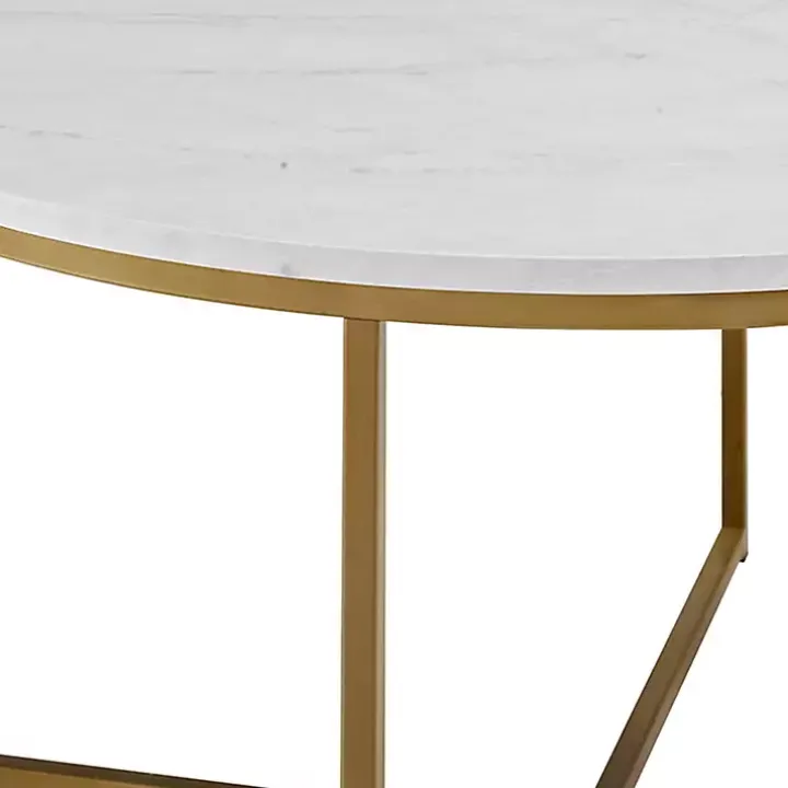 White Faux Marble & Gold X-Base Coffee Table