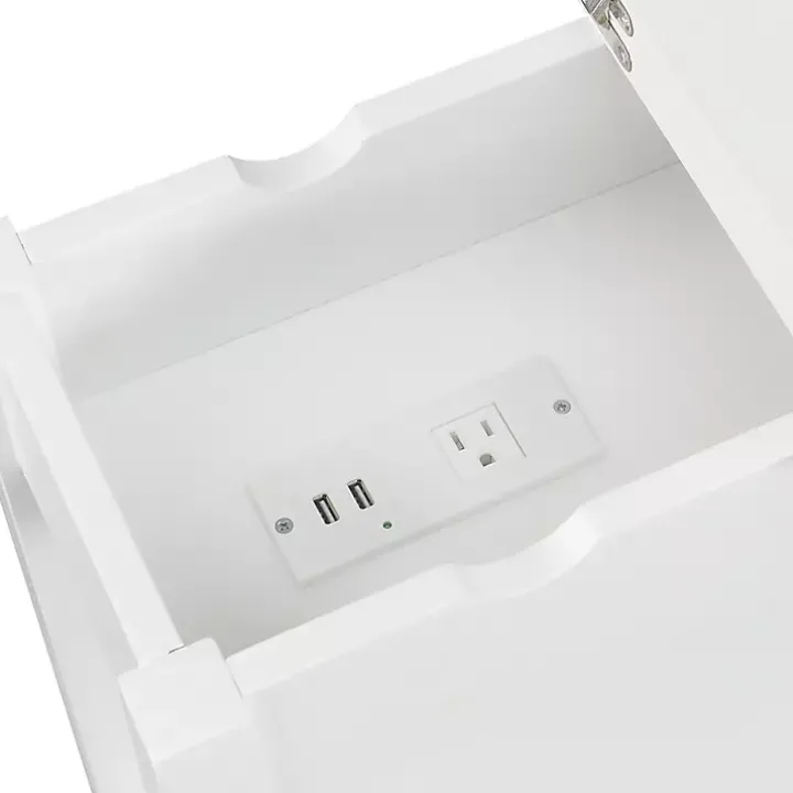White Flip Top Charging Accent Table
