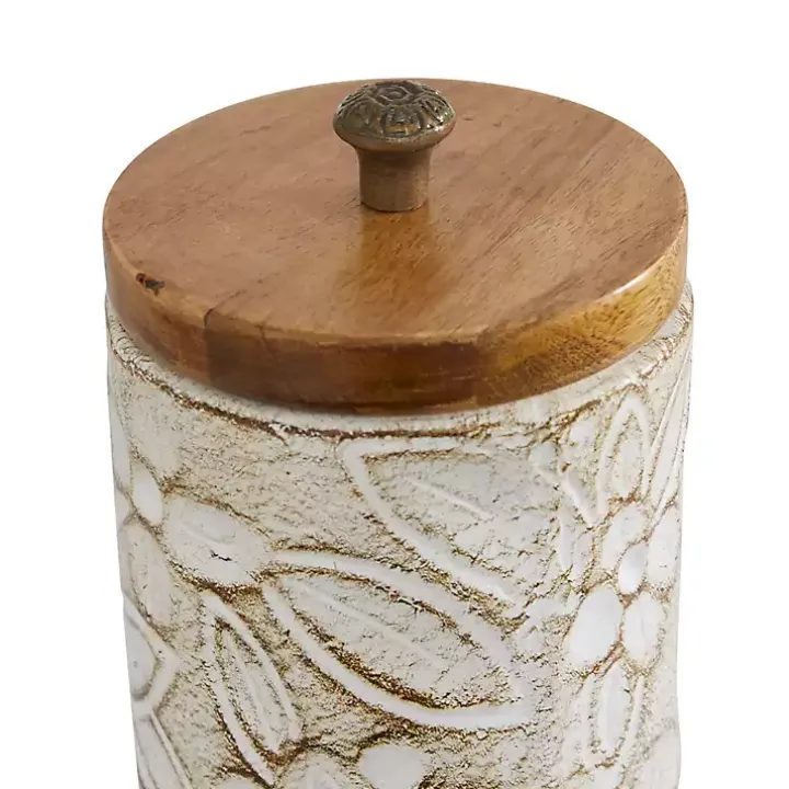 White Floral Jars with Wood Lids, Set of 2